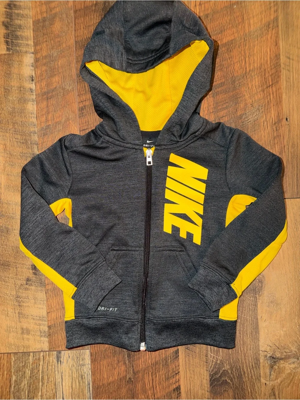 Nike Kids Gray & Yellow Full-Zip Dri-FIT Hoodie